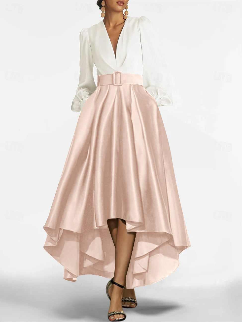 A Line Princess V Neck Asymmetrical Mother Of The Bride Dresses With Belt