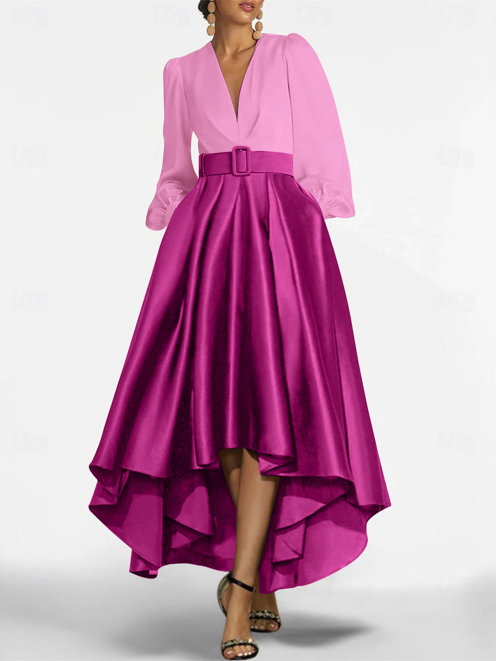A Line Princess V Neck Asymmetrical Mother Of The Bride Dresses With Belt