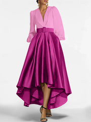 A Line Princess V Neck Asymmetrical Mother Of The Bride Dresses With Belt