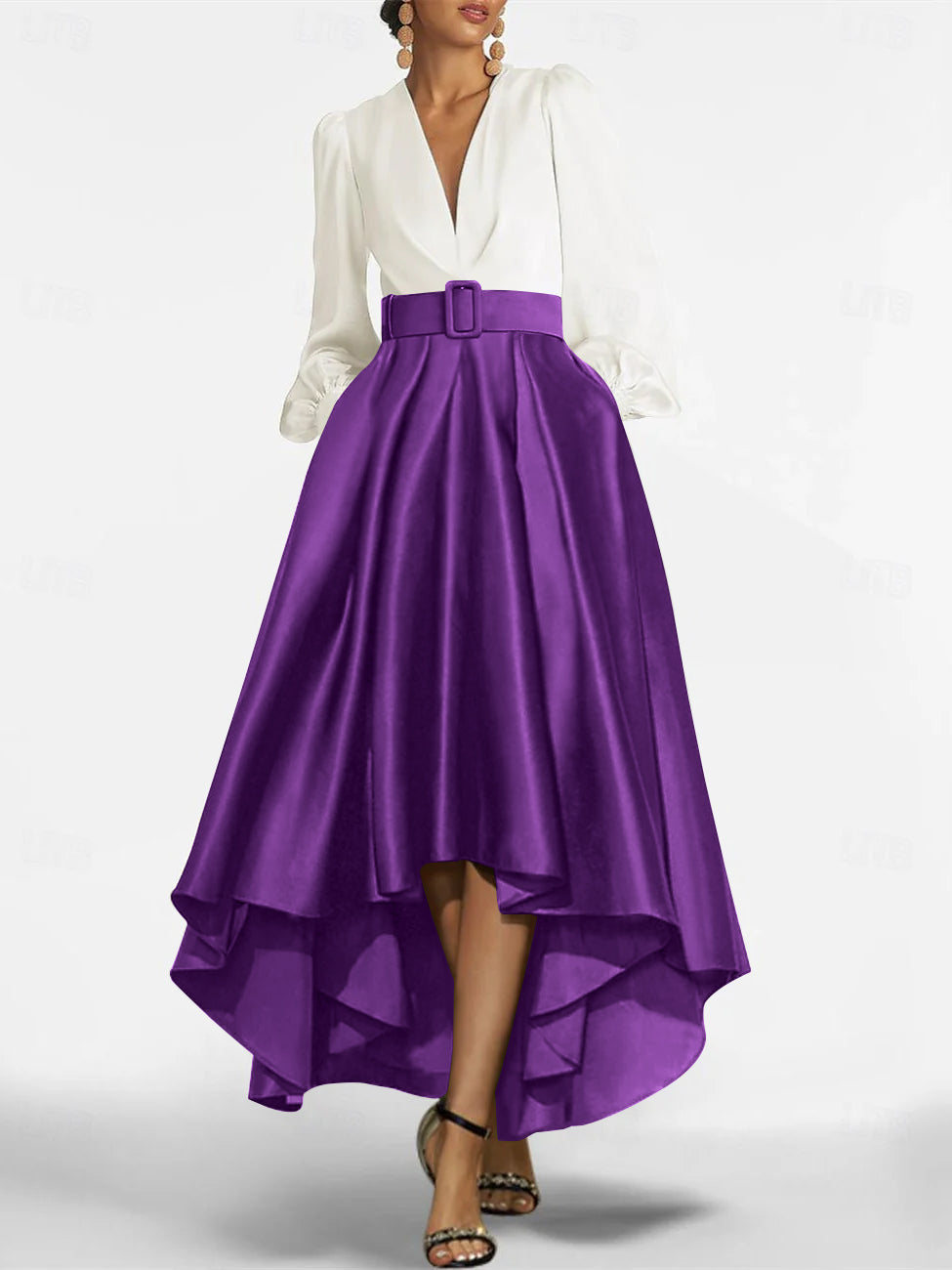 A Line Princess V Neck Asymmetrical Mother Of The Bride Dresses With Belt