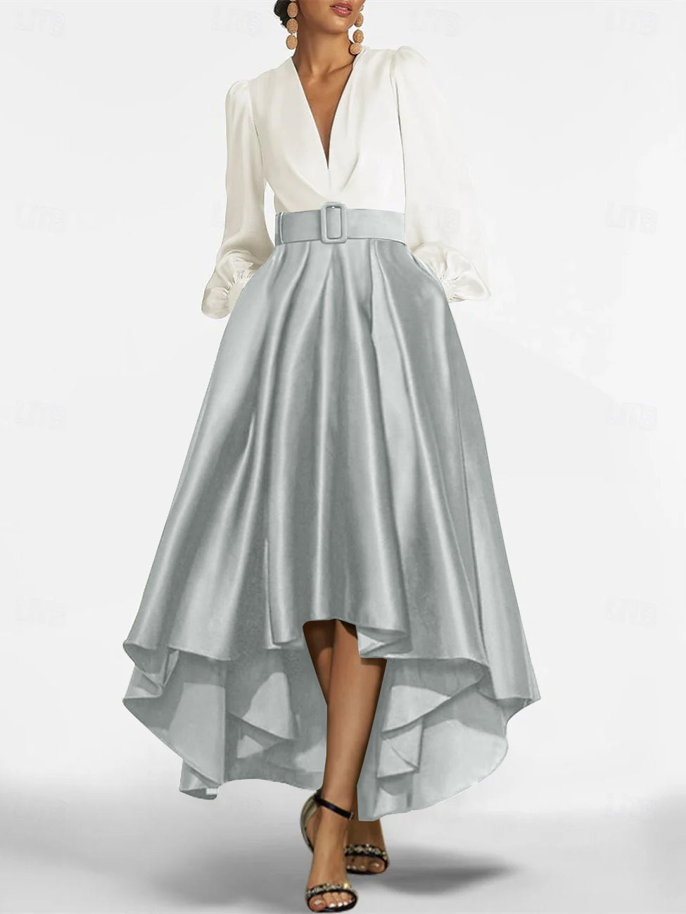 A Line Princess V Neck Asymmetrical Mother Of The Bride Dresses With Belt