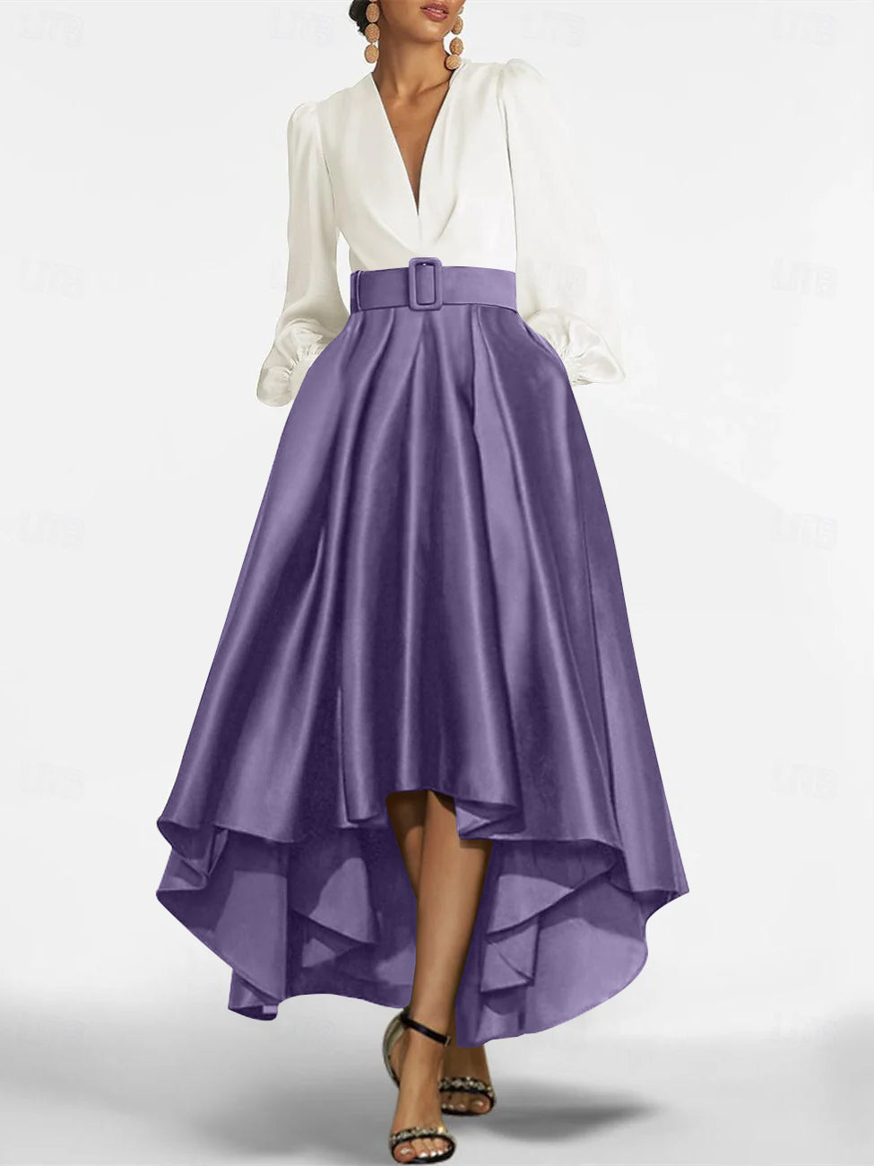 A Line Princess V Neck Asymmetrical Mother Of The Bride Dresses With Belt