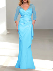 Trumpet Mermaid V Neck 3 4 Sleeves Mother Of The Bride Dresses With Beading