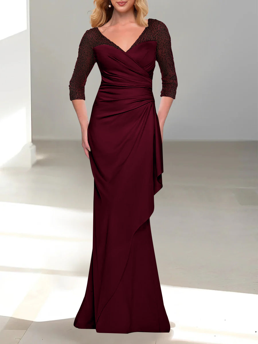 Trumpet Mermaid V Neck 3 4 Sleeves Mother Of The Bride Dresses With Beading