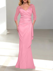 Trumpet Mermaid V Neck 3 4 Sleeves Mother Of The Bride Dresses With Beading
