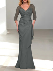 Trumpet Mermaid V Neck 3 4 Sleeves Mother Of The Bride Dresses With Beading