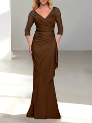 Trumpet Mermaid V Neck 3 4 Sleeves Mother Of The Bride Dresses With Beading