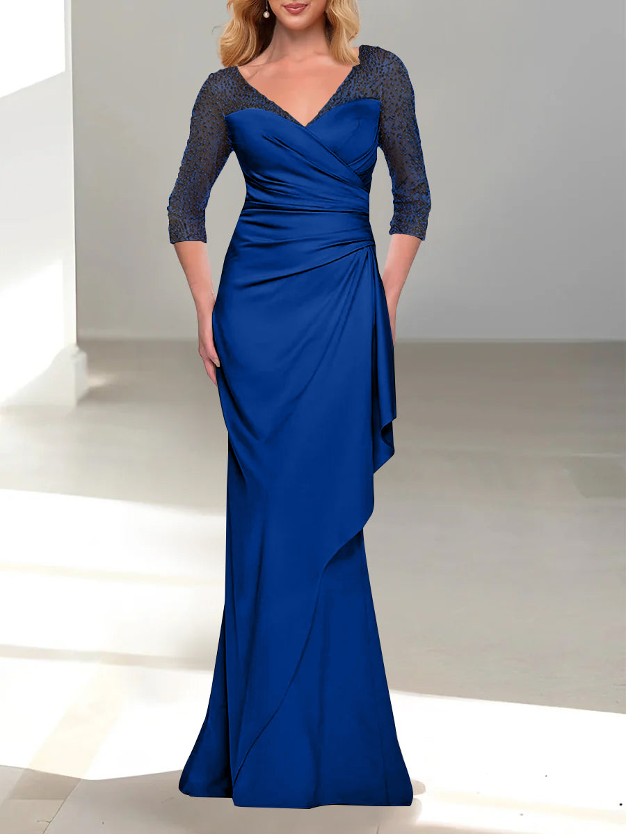 Trumpet Mermaid V Neck 3 4 Sleeves Mother Of The Bride Dresses With Beading