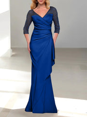 Trumpet Mermaid V Neck 3 4 Sleeves Mother Of The Bride Dresses With Beading