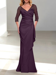 Trumpet Mermaid V Neck 3 4 Sleeves Mother Of The Bride Dresses With Beading