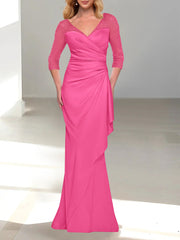 Trumpet Mermaid V Neck 3 4 Sleeves Mother Of The Bride Dresses With Beading