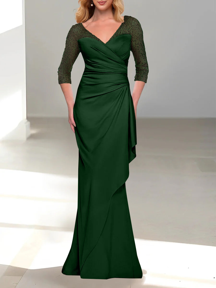 Trumpet Mermaid V Neck 3 4 Sleeves Mother Of The Bride Dresses With Beading