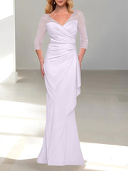 Trumpet Mermaid V Neck 3 4 Sleeves Mother Of The Bride Dresses With Beading
