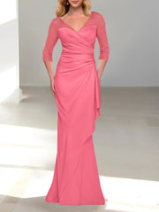 Trumpet Mermaid V Neck 3 4 Sleeves Mother Of The Bride Dresses With Beading