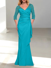 Trumpet/Mermaid V-Neck 3/4 Sleeves Mother Of The Bride Dresses with Beading