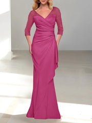 Trumpet Mermaid V Neck 3 4 Sleeves Mother Of The Bride Dresses With Beading