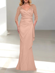 Trumpet Mermaid V Neck 3 4 Sleeves Mother Of The Bride Dresses With Beading
