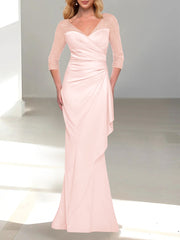 Trumpet Mermaid V Neck 3 4 Sleeves Mother Of The Bride Dresses With Beading