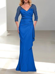 Trumpet Mermaid V Neck 3 4 Sleeves Mother Of The Bride Dresses With Beading