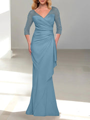 Trumpet Mermaid V Neck 3 4 Sleeves Mother Of The Bride Dresses With Beading