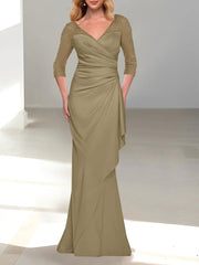 Trumpet Mermaid V Neck 3 4 Sleeves Mother Of The Bride Dresses With Beading