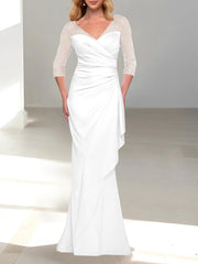 Trumpet/Mermaid V-Neck 3/4 Sleeves Mother Of The Bride Dresses with Beading