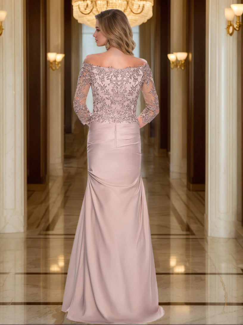 Trumpet Mermaid V Neck 3 4 Sleeves Ruched Mother Of The Bride Dresses With Appliques