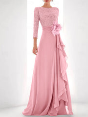 A Line Princess Jewel Neck Long Sleeves Asymmetrical Mother Of The Bride Dresses With Sequin Feather Pearls