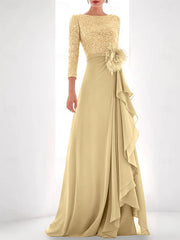 A Line Princess Jewel Neck Long Sleeves Asymmetrical Mother Of The Bride Dresses With Sequin Feather Pearls