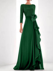 A Line Princess Jewel Neck Long Sleeves Asymmetrical Mother Of The Bride Dresses With Sequin Feather Pearls