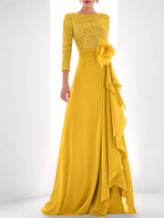 A Line Princess Jewel Neck Long Sleeves Asymmetrical Mother Of The Bride Dresses With Sequin Feather Pearls