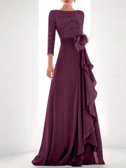 A Line Princess Jewel Neck Long Sleeves Asymmetrical Mother Of The Bride Dresses With Sequin Feather Pearls