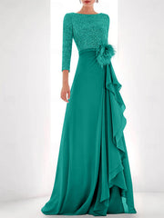 A Line Princess Jewel Neck Long Sleeves Asymmetrical Mother Of The Bride Dresses With Sequin Feather Pearls