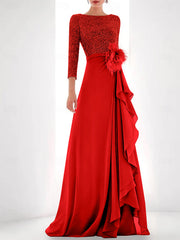 A Line Princess Jewel Neck Long Sleeves Asymmetrical Mother Of The Bride Dresses With Sequin Feather Pearls