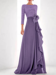A Line Princess Jewel Neck Long Sleeves Asymmetrical Mother Of The Bride Dresses With Sequin Feather Pearls