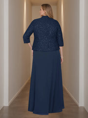 Sheath Column 2 Pieces Square Neck 3 4 Length Sleeves Floor Length Mother Of The Bride Dresses With Jacket Lace Sequins