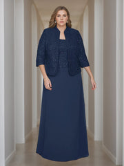 Sheath Column 2 Pieces Square Neck 3 4 Length Sleeves Floor Length Mother Of The Bride Dresses With Jacket Lace Sequins