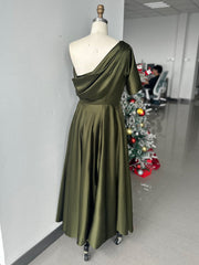 A Line Princess One Shoulder Half Sleeve Ankle Length Plus Size Mother Of The Bride Dresses With Ruffles