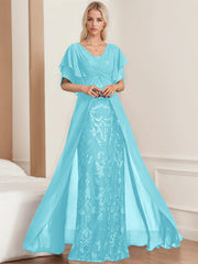 A Line Princess V Neck Half Sleeves Floor Length Plus Sizemother Of The Bride Dresses With Pleated
