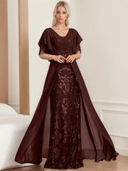 A Line Princess V Neck Half Sleeves Floor Length Plus Sizemother Of The Bride Dresses With Pleated