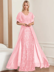 A Line Princess V Neck Half Sleeves Floor Length Plus Sizemother Of The Bride Dresses With Pleated
