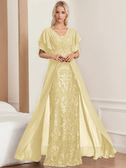 A Line Princess V Neck Half Sleeves Floor Length Plus Sizemother Of The Bride Dresses With Pleated