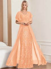 A Line Princess V Neck Half Sleeves Floor Length Plus Sizemother Of The Bride Dresses With Pleated