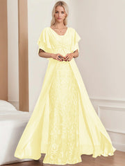 A Line Princess V Neck Half Sleeves Floor Length Plus Sizemother Of The Bride Dresses With Pleated