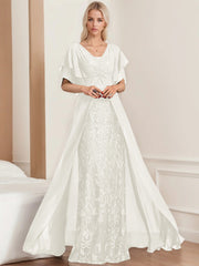 A Line Princess V Neck Half Sleeves Floor Length Plus Sizemother Of The Bride Dresses With Pleated