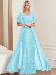 A Line Princess V Neck Half Sleeves Floor Length Plus Sizemother Of The Bride Dresses With Pleated