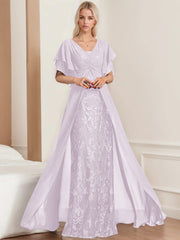 A Line Princess V Neck Half Sleeves Floor Length Plus Sizemother Of The Bride Dresses With Pleated