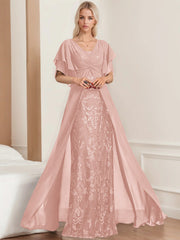 A Line Princess V Neck Half Sleeves Floor Length Plus Sizemother Of The Bride Dresses With Pleated