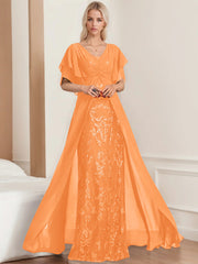 A Line Princess V Neck Half Sleeves Floor Length Plus Sizemother Of The Bride Dresses With Pleated