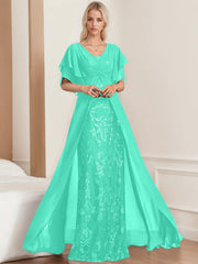 A Line Princess V Neck Half Sleeves Floor Length Plus Sizemother Of The Bride Dresses With Pleated